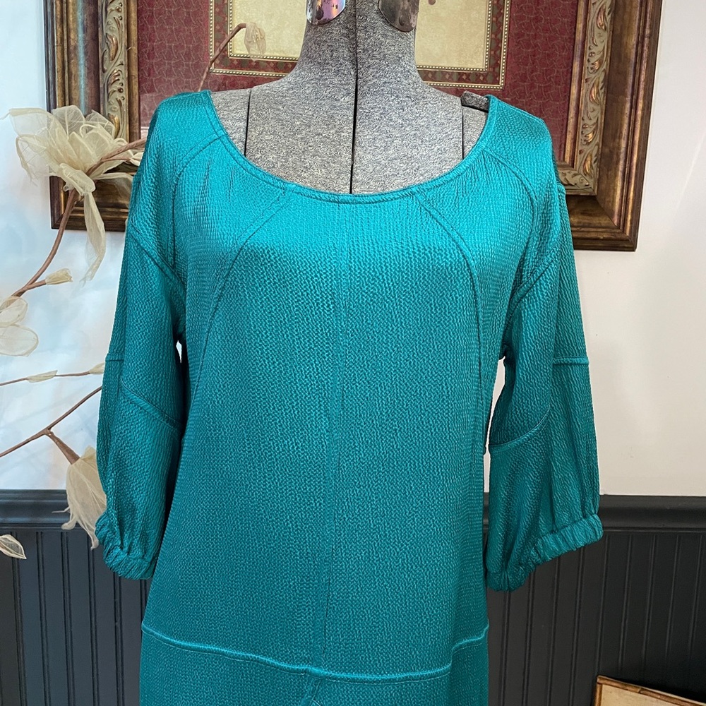 Thakoon Teal Bubble Hem Patchwork Textured Pull O… - image 2